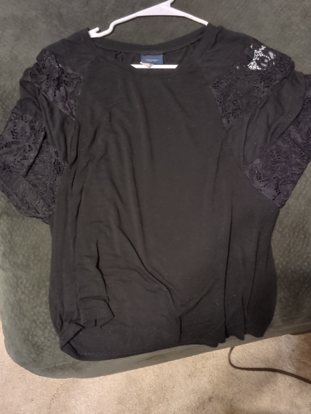 Daytrip Black Short Sleeve Tee with Lace Sleeves